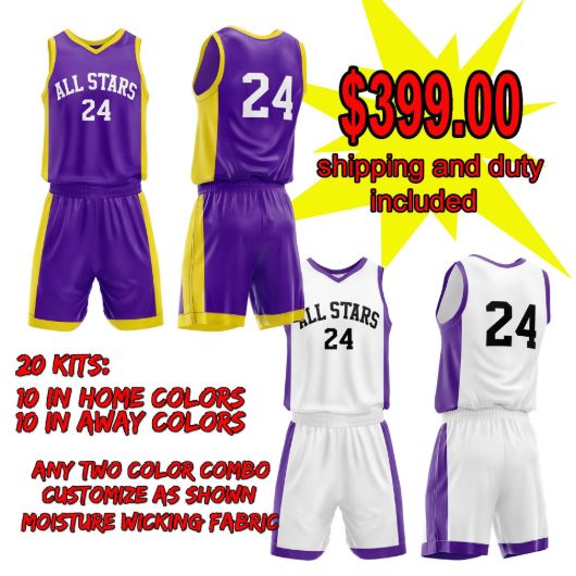 Picture of Lot of 20 Basketball Home and Away Uniforms Style N514-Special Custom Made.